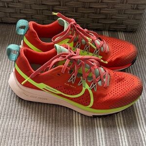 Nike Women's Trail Running Shoes - Red with Neon Green/Yellow Accents